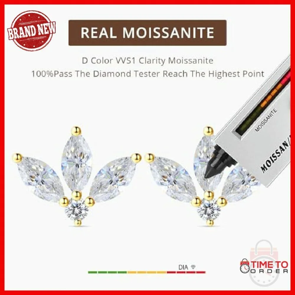 Moissanite Stud Earrings Sterling Silver 14k Gold Plated Hypoallergenic